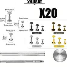 120/240/480颗金属双帽铆钉圆头铆钉，适用于DIY皮革工艺包袋皮带服装鞋履宠物项圈维修工具 - 240set - 查看 2