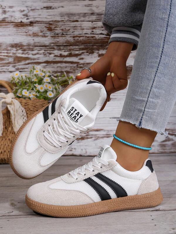 NOBLEARL 1 Pair Beautiful Mesh Casual Sports Shoes, Soft Sole Versatile Running Sneakers, Lace-Up Flat Non-Slip Student Shoes For Women