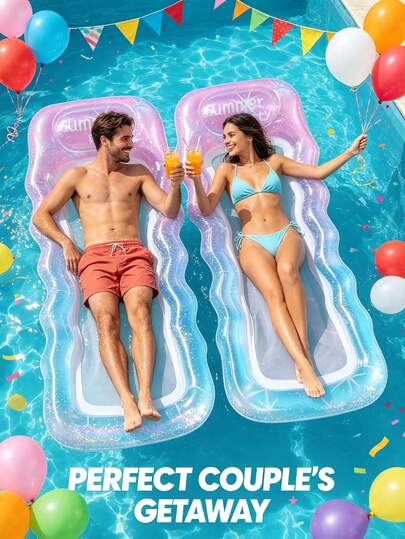 1pc Inflatable Hammock With Net, Foldable Dual-Use Backrest Floating Raft, Water Recreation Lounge Chair, Floating Sofa For Adult Summer Pool And Beach Party, Perfect Summer Gift, Swimming Pool Float Lounger, Pool Inflatable, Beach Essentials, Pool Float