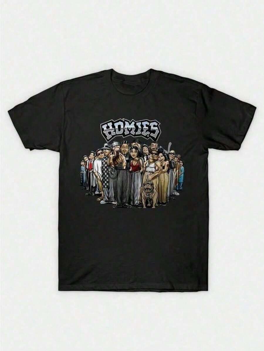 Shirt Print Graphic-Cotton Tees Size Plus Cartoon Round Neck Short Sleeve Homies Gangster Cartoon Characters Print Same Style Men And Women 2025 Summer Short-Sleeved Printed-Shirt Cotton 180GOversized Shirt MenWith ShirtSummer TopsShirt Suitable Graphic Tee Shirts Western Men Clothes Camisas Para Hombre Graphic Tees Women Clothes Summer Tops Summer Clothes Graphic Tees - 黑色 - 查看 1