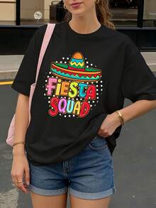 Camiseta Negra Fiesta Squad con Sombrero Mexicano para Fiestas y Eventos - Negro - Ver 1