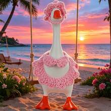 Desktop Goose Summer Outfit Creative Mini Goose Statue Crochet Bikini With Hat For Home Office Decor - Pink - View 3