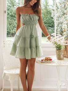 Short Skirt With Straps For Women In Summer 2026 - Green - View 3