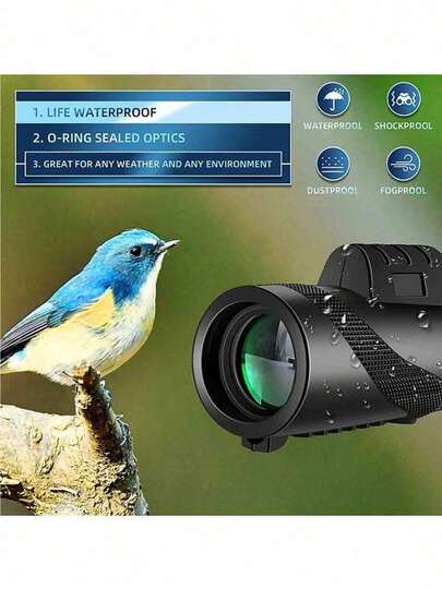 Bộ ống nhòm đơn tiêu chuẩn màu đen 10x42, bao gồm kẹp điện thoại và chân đế, ống nhòm đơn HD phù hợp để quan sát chim, tương thích với hầu hết các điện thoại Android.