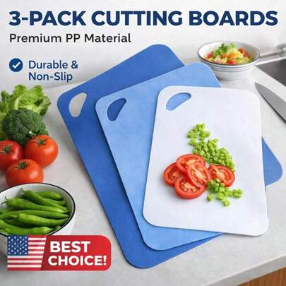 3-Piece Set: Flexible Cutting Mats / Cutting Board Set - Designed For Kitchen Prep, Chopping, Slicing, And Dicing (Fruits, Vegetables, & Meats). Sizes: Small, Medium, & Large. Easy To Clean. A Kitchen Essential - Made Of PP Material.