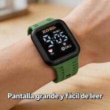 ZOEA Men's LED Touchscreen Watch, Waterproof Silicone Strap, Sporty And Casual Design - 綠帶黑殼 - 查看 3