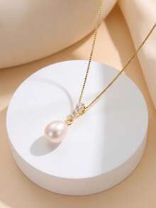 AETOLIA Juego de joyas de plata de ley 925 con perlas naturales, collar y pendientes de circonita cúbica, regalo de aniversario de boda para mujer - Amarillo Oro - Ver 7