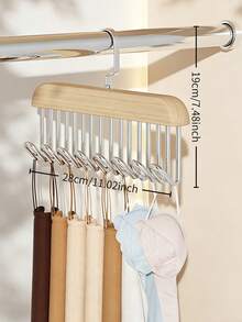 1pc Light Wood Color / Natural Wood Color / Vintage Color / Cream White Hook Hanger, Eight-Hook Solid Wood Household Hanger For Vests, Underwear, And Camisoles, Multi-Functional Rotatable Wave Hanger - Multicolor - View 12