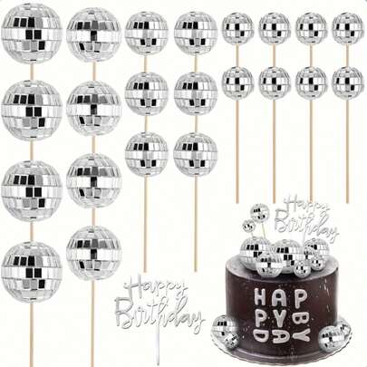 Bộ 1/6/12 que trang trí bánh hình quả cầu disco bạc kèm que gỗ, bộ trang trí bánh hình quả cầu disco, que cắm đồ uống hình quả cầu disco, thích hợp trang trí bánh cupcake và bánh kem, tiệc theo chủ đề nhạc disco thập niên 70, 80, 90, sinh nhật, đám cưới, tựu trường, Ngày Valentine, Ngày của Mẹ, lễ tốt nghiệp và các dịp khác.