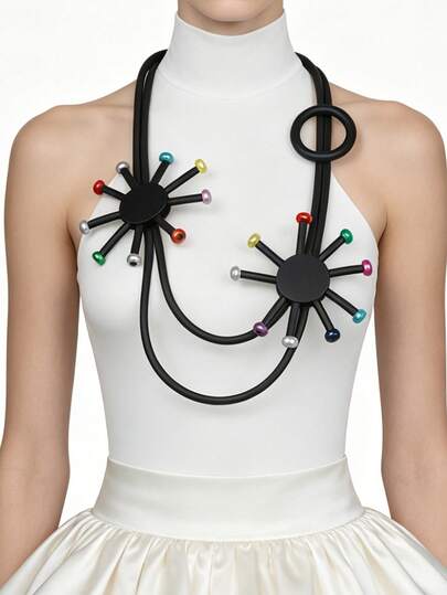MARLIWOO 1 stuk kleurrijke kralen zonnebloem meerlaagse handgemaakte sieraden, opvallende bohemian stijl ketting voor dames (kleuren van de kralen willekeurig gekozen)