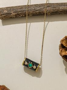 Mazuer 1 Peça Colar Pingente de Concha de Gota de Óleo de Aço Inoxidável com Strass, Banhado a Ouro 18K, Joia de Estilo Casual de Férias para Mulheres - Multicolorido - Visão 11