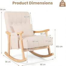 Linen Nursery Rocking Chair With Wooden Frame For Living Room Bedroom - Default - View 3