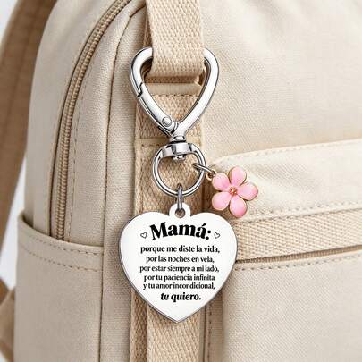 MOLANXUAN 1 pieza Llavero de acero inoxidable, regalo para mamá, porque me diste la vida, regalo del Día de la Madre, colgante con detalle familiar tallado, broche con mensaje de corazón de flor, conmemoración metálica del Día de San Valentín y del cumpleaños