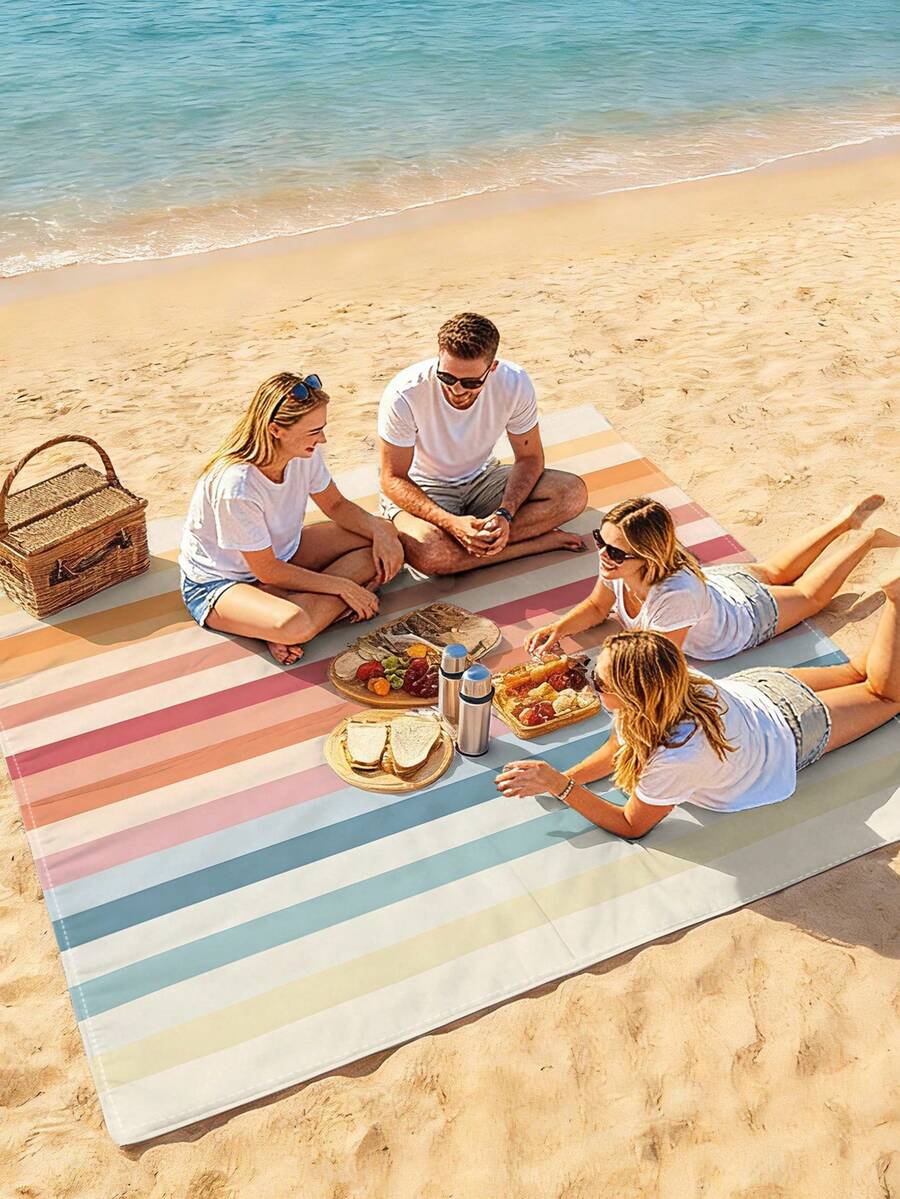 1pc New Outdoor Waterproof Anti-Sand Digital Printed Picnic Mat/Beach Towel, Fashionable And Fresh Pattern, Suitable For Camping And Picnics - B - View 1