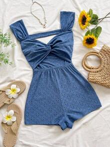 Mono de punto a rayas con cuello en pico y espalda descubierta para mujer, adecuado para fiesta, cita, San Valentín, Pascua, carnaval, té de la tarde, playa, crucero, vacaciones en la ciudad, otoño/invierno - Azul - Ver 12