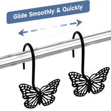 12pcs Black Hollow Metal Butterfly Shower Curtain Hooks, Decorative For Bathroom & Bedroom - Black - View 5