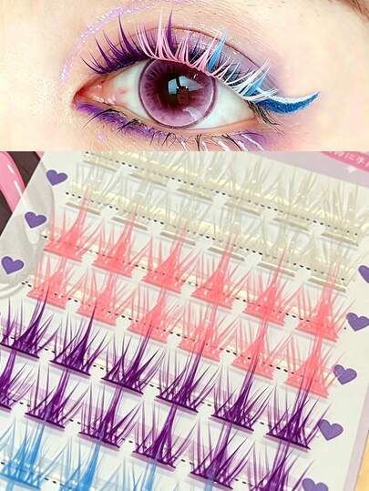 48pcs Dopamine Stacked Fake Eyelashes Series, Princess Thick Slouchy 3-In-1 Eyelashes, Realistic Cartoon Dreamy Colored Mixed Eyelashes For Performance, Stage Makeup, Cosplay, Fashion Daily Wear (Random Bottom Card)
