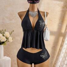 Bellisia 2026 Women's Vacation Beach Rhinestone Floral Black Tankini Swimwear Set 2026 New Women's Swimwear ArrivalFor School,Suitable For Holiday, Date, Afternoon Tea, Western, Cruise, Beach, Island, Road Trip, All Seasons, Music Festival, Boho Vacation,Bohemian Vacation, Chill Autumn ,Western Boho ,Elegant Tops For Women Black Tankini Swimsuit Black Tankini Set Swimsuits For Women Bathing Suit Set Bikini Set Women S Swimsuit 2 Piece Women S Swimsuits Tummy Control Y2k Swimsuit Zip Swimsuit Yog - Beis - Ver 2
