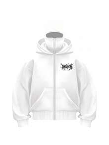 Balaklava, A Must-Have Item For Social Anxiety Sufferers. A Face-Covering Style, Loose Large-Sized And Long Double-Layered Hooded Zipper-Style Pullover Hoodie And Hooded Sweater. Suitable For Men's Autumn/Winter Clothing, Halloween Costumes, Christmas Costumes, Men's Outerwear, Fashionable Style, Men's Hooded Sweater. - 白色 - 查看 7