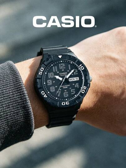 Casio Men's Analog Quartz Sport Watch, All-Black Diver-Style Rotating Bezel Wristwatch With 100M Water Resistance & Day-Date Display, Rugged Outdoor Military Tactical Watch For Men, Ideal For Hiking Camping Surfing Gym Streetwear, Cool Birthday Gift For Boyfriend Son Him