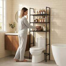 Over The Toilet Storage, 3-Tier Bathroom Organizer, Freestanding Above Toilet Shelf With Adjustable Feet, Space Saving, Easy Assembly, Carbon Steel Shelf, 61" H, Available In Black - Black - View 7