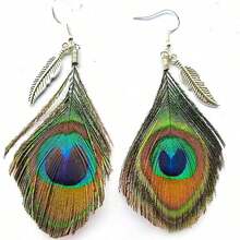1pair Bohemian Style Peacock Feather Earrings, Exaggerated Vintage Handmade Ear Jewelry - Bạc - Xem 4