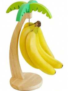 1pc Wooden Banana Holder Rack, Home Storage Organizer For Living Room, Fruit Display Shelf (With Artificial Leaves), Vertical Fruit Rack, Multi-Function Rack With Stainless Steel Hook, Banana Shaped Rack - Yellow - View 10