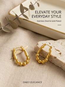1 Pair Vintage Daily Elegance The Bubble Collection Beaded/Square Bubble Hoop Earrings For Women, Tarnish-Resistant Stainless Steel & Gold Plated Earrings, Multiple Styles Available - Multicolor - View 8