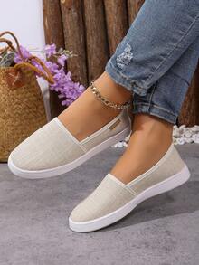 Solid Color Casual Canvas Sneakers For Women, Soft Sole Versatile Athletic Shoes, Durable White Tennis Walking Shoes, Comfortable Daily Wear - Apricot - View 5