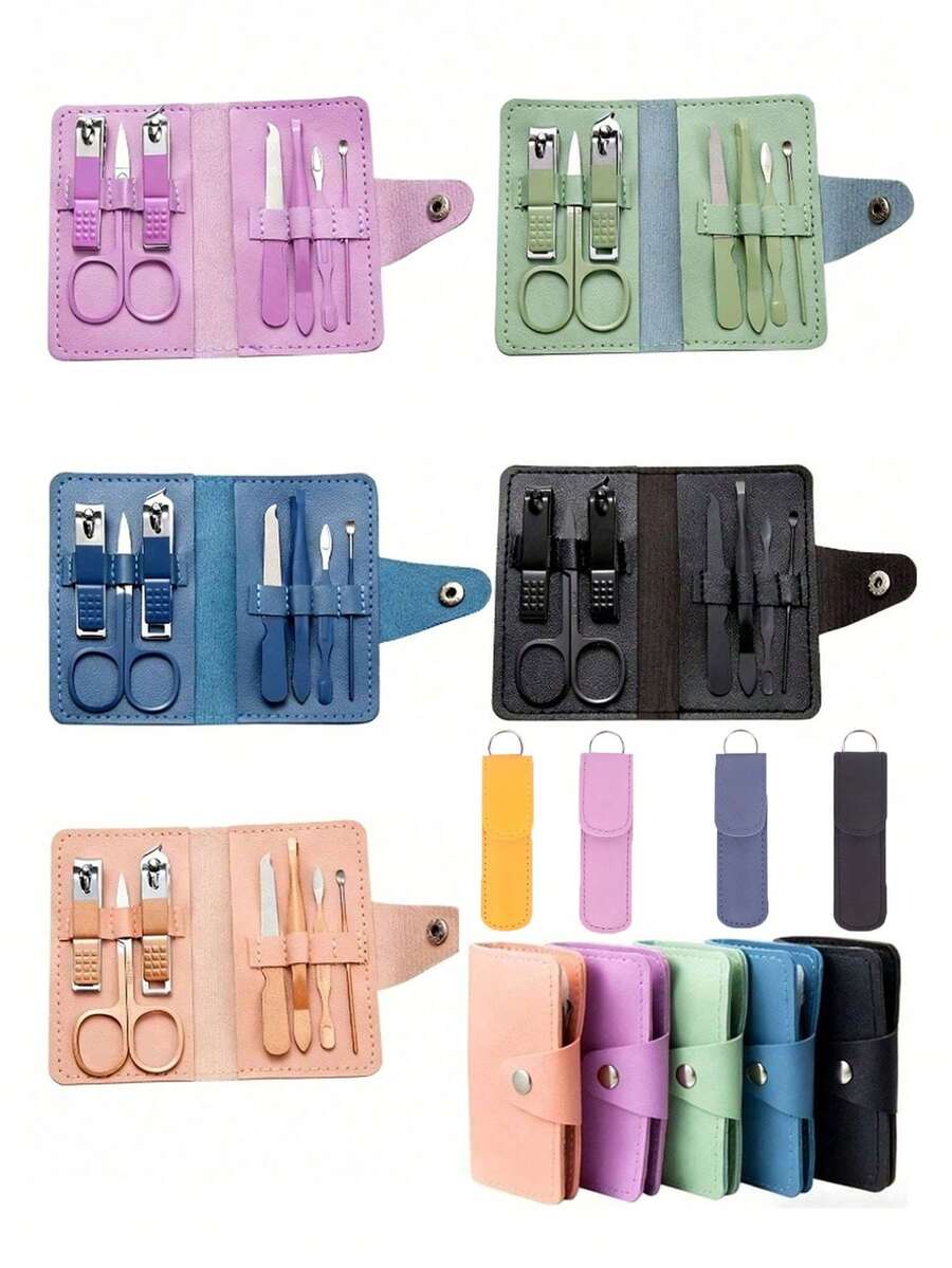 7件套不锈钢螺旋弹簧耳勺修耳工具套装,便携式耳垢清洁工具,适合成人男女日常使用和旅行 - 彩色 - 查看 1