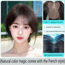 无需夹子的升级版魔术贴刘海假发片，轻薄假发片，可遮盖白发和秃顶，批发 - Dark Brown - 查看 12