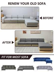 1pc Solid Color Elastic Jacquard Sofa Seat Cushion Cover, Removable And Machine Washable, Suitable For Small Sofa In Living Room, Polyester Sofa Seat And Back Cover - Light Grey - View 8