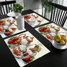 1/2/4/6/8/300pcs Strawberry Theme Placemat Set. Made Of 100% Polyester, Size 12 Inches * 18 Inches/30cm * 45cm. Machine Washable Polyester Placemats, Heat-Resistant, Stain-Resistant, Waterproof, And Easy To Clean. Suitable For Spring Home Decor, Household Essentials, Kitchen Supplies, And Family Gatherings. - Multicolor - View 2