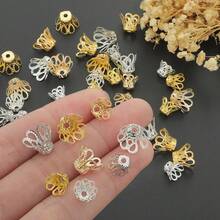 105个6mm/8mm/10mm空心花形压接帽，花帽，合金隔珠，串珠垫，装饰珠帽，适用于珠宝制作、手链、项链、钥匙扣、耳环、工艺配件 - 鏤空花邊端蓋 - 查看 7