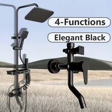 Black Four-Speed Adjustable Faucet, Pressurized Shower Head And Top Spray Combination, With Shelf, Household Essentials - Black - View 1