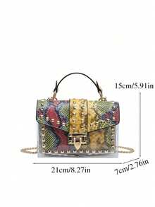 Fashion Graffiti Rivet Decor Handbag - Green - View 11