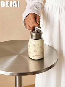 1 Stück 300ml handbemalter Thermobecher mit rosa Rosen-Motiv, doppelwandig aus Edelstahl, flacher Boden, Tasse mit Griff, Reisebecher, Wasserflasche, geeignet für Outdoor, Büro, Zuhause, Schule, Reisen, Geburtstagsgeschenk, Feiertags-Geschenk, Muttertags-Geschenk, Vatertags-Geschenk, Einschulung, Valentinstags-Geschenk - Verschiedenfarbig - Übersicht 9