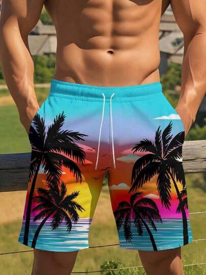 Plus Size Men's Casual Skull Print Beach Shorts