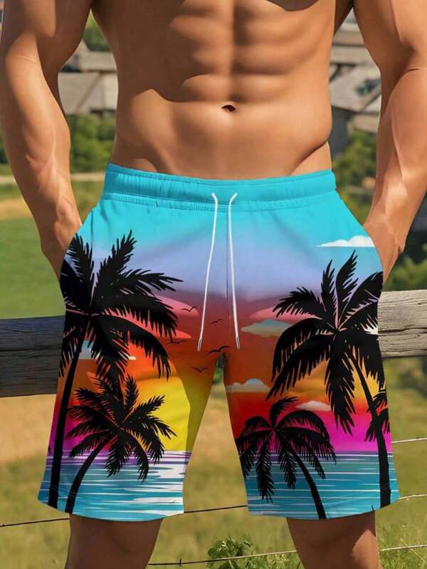 Shorts de playa casuales con estampado de calavera para hombres de talla grande