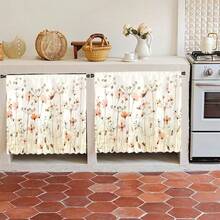 1 pieza Mantel corto de felpa de poliéster con estampado floral colorido, cortina colgante conveniente para gabinetes de cocina, decoración ideal para el hogar en la cocina, lavandería, armarios de almacenamiento, también se puede usar como cenefa de ventana - Multicolor - Ver 2