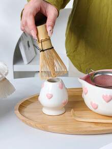 1pc/2pcs/4pcs/5pcs/8pcs Set New Pink Embossed Heart Matcha Bowl Tea Set, Highly Attractive Heart-Shaped Spout Bowl, Matcha Tool Combination Including Matcha Bowl, Whisk And Holder, Bamboo Scoop, Sieve, Suitable For Matcha Lovers And Beginners, Great Gift, Mother's Day Gift, Gift For Elders - Multicolor - View 7