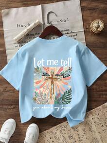 Graphic Tee For Preteen Girls "Let Me Tell You About My Jesus", Made Of Soft And Comfortable Fabric, Suitable For Outdoor Sports, Casual Wear, Street Style, Campus Style, Top - 黑色 - 查看 6