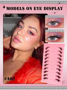 10 Pairs Cat Eye Natural Criss-Cross False Eyelashes With Black Line, Suitable For Daily Wear And Dates, Essential For Makeup - Black - View 3