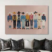 Enmarcado [2D Plano] Un  en lienzo  de varios tamaños con arte mural de mezclilla, estampados de moda western, decoración para sala de estar, rodeo de mezclilla rosa, arte para dormitorio, decoración western y arte ranchero. - Enmarcado - Ver 4