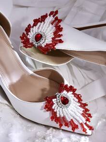 1 pieza Elegante clip para zapatos de mujer plateado, clip para zapatos de lujo con rhinestones, para tacones altos, zapatos de boda, accesorio de zapato desmontable, decoración de zapatos DIY, ornamento de zapato para fiesta de boda, cita nocturna - Rojo - Ver 4