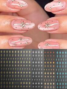 4/2pcs Star Nail Art Stickers, Hot-Stamped Gold, Silver, Laser, Blue Cross Star Patterns 3D Nail Designs, Y2K Cute & Charming Nail Decorations, Self-Adhesive Nail Decals DIY Nail Art Salon Accessories & Supplies - Multicolor - View 11