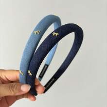 Bowknot Fabric Denim Headband - Dark Blue Denim Headband With Bow - View 2