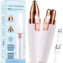 Eyebrow & Facial Hair Removal For Women, 2 In 1 Rechargeable Eyebrow Trimmer & Face Shaver, Painless Electric Facial Eye Brow Razors Epilator With Built-In LED Light -Perfect For Face, Lips & Body - White - View 1
