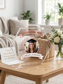 1pc Customized Hexagon Acrylic Graduation Plaque With Photo And Text, Personalized 2026 Graduate Name Photo Decor, Rose Gold Graduation Cap Memento, Graduation Party Decoration, Unique 2026 Graduation Class Gift, Suitable For High School And College Graduates, Graduation Party Tabletop Decor, Custom Graduation Photo Display - Multicolor - View 6