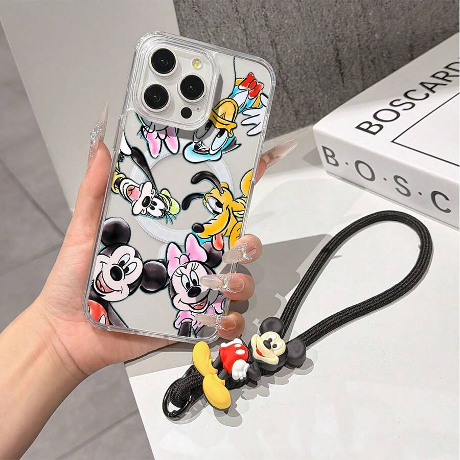 This Disney Mickey Mouse Lanyard Phone Case Is Fully Covered In TPU Material, Features Strong Magnetic Closure, Is Shockproof And Lightweight, And Is Compatible With IPhone17/16/11/13/15/15 Plus/15 Pro/15 Pro Max/12/14 Pro Max/11 Pro Max/12 Pro/12 Pro Max/13. This Phone Case Is A Popular Birthday Gift Or Business Gift Choice; It Is Durable, Stain- And Fingerprint Resistant, And Suitable For Both Men And Women. The Set Also Includes A Mickey Mouse Phone Case And A Mickey Mouse Plush Bracelet, Making It A Perfect Gift For Friends And Family. This Stylish Phone Case Is Fun, Lightweight, And Durable. IPhone17 Pro Max Phone Case, Minnie Mouse Phone Case. - Clear - View 1